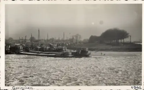 Foto Ak Gorinchem Südholland Niederlande, vereister Fluss
