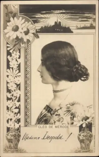 Passepartout Ak Ballerina Cléo de Mérode, Portrait, Profilansicht