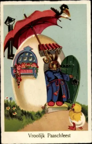Künstler Ak Glückwunsch Ostern, Osterhase, Küken