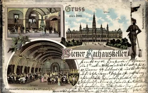 Litho Wien 1 Innere Stadt, Rathaus, Wiener Rathauskeller, Ratskeller, Ratsstüberl