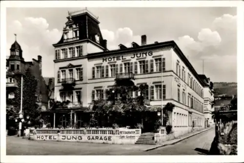 Ak Rüdesheim am Rhein, Hotel Jung, Hotel Jung Garage, Restauration, Cafe Cand