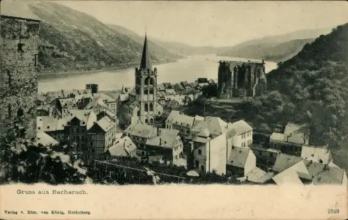 Ak Bacharach am Rhein, Gruss aus  Flusslandschaft,  Gebäude, Verlag Edm. ven König