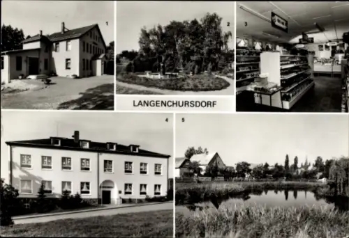 Ak Langenchursdorf Callenberg in Sachsen,  Gasthof Erbgericht, Springbrunnen, Einkaufsstätte, Kur