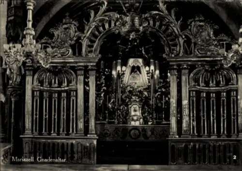 Ak Mariazell Steiermark, Mariazell Gnadenaltar, religiöse Darstellung, kunstvolle Verzierungen