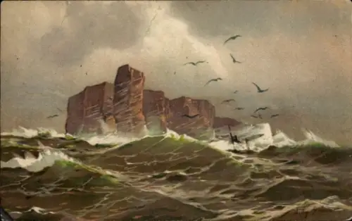 Künstler Ak Stöwer, Willy, Helgoland in Schleswig Holstein, Brandung, Möwen