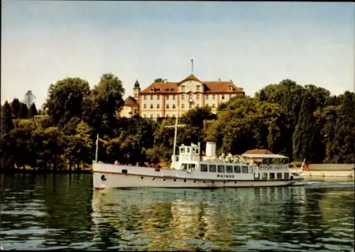 Ak Insel Mainau Bodensee, Deutschordensschloss, Kirche, Dampfer Mainau