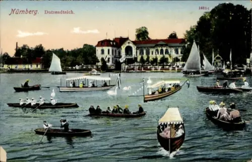 Ak Nürnberg in Mittelfranken Bayern, Dutzendteich, Boote auf dem Wasser