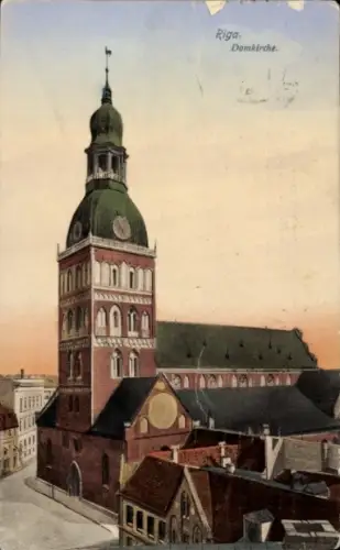 Ak Riga Lettland, Domkirche, Uhrturm, Stadtansicht, 