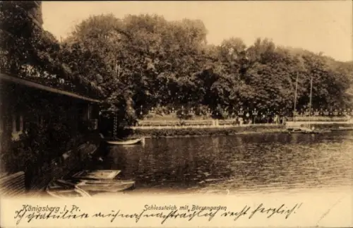 Ak Kaliningrad Königsberg Ostpreußen, Königsberg Pr., Schlossteich, Wasser, Boote, Bäume, Gratula