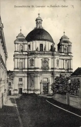 Ak Jablonné v Podještědí Deutsch Gabel Region Reichenberg, Dacanalkirche St. Laurenzi