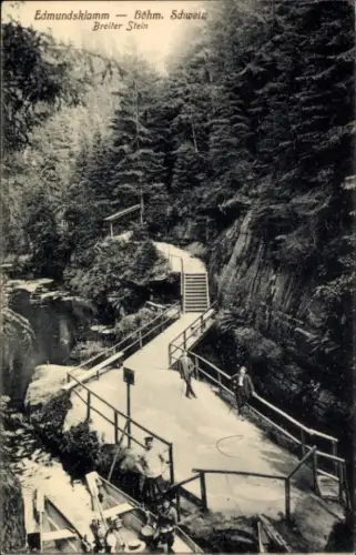 Ak Hřensko Herrnskretschen Elbe Region Aussig, Edmundsklamm, Breiter Stein