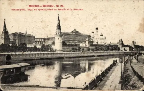 Ak Moskau Russland, Kreml, Moskva, Moskauer Fluss,  , Fototypie Scherer