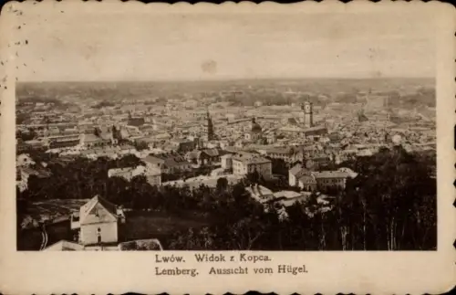 Ak Lwiw Lwów Lemberg Ukraine, Panoramablick auf Lwów, Hügelansicht,  Stadtansicht