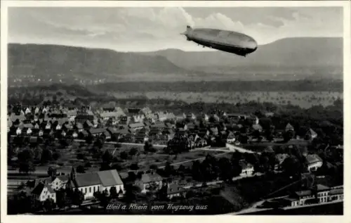 Ak Weil am Rhein, Luftaufnahme, Zeppelin