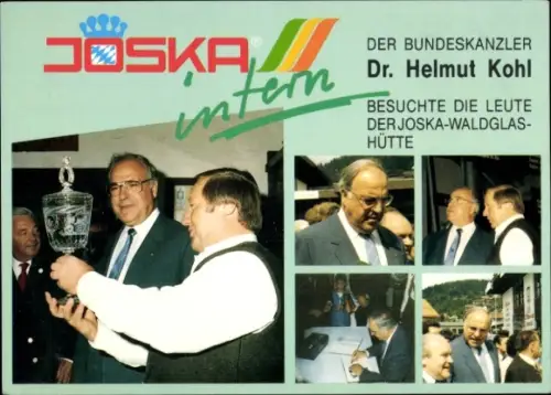 Ak Bundeskanzler Dr. Helmut Kohl besucht Joska Waldglas-Hütte, Joska Crystal, Bodenmais