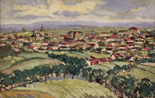 Künstler Ak Max, F., Liban Libáň Region Königgrätz, Gesamtansicht