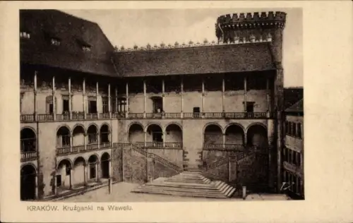 Ak Bielany Kraków Krakau Polen,  Innenhof, Wawel, Kreuzgänge,  Architektur