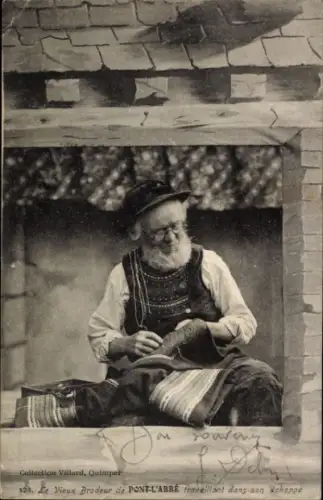 Ak Pont l'Abbé Finistère, Alter Mann in bretonischer Tracht