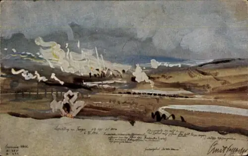 Künstler Ak Vollbehr, Forges Meuse, Gefechte, Cumierewald, I WK, Schlachtszene