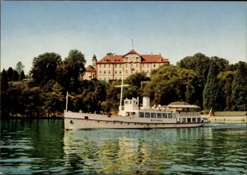 Ak Insel Mainau Bodensee, Deutschordensschloss, Kirche, Dampfer Mainau