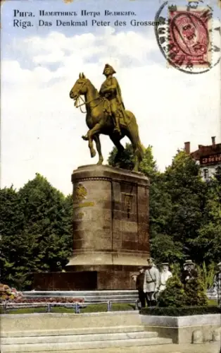 Ak Riga Lettland, Reiterstatue, Denkmal Peter des Großen,  