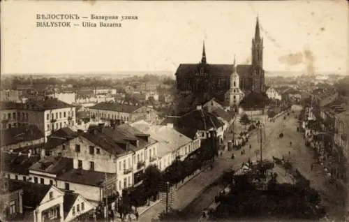 Ak Białystok Bialystok Polen, Marktstraße, Kirche