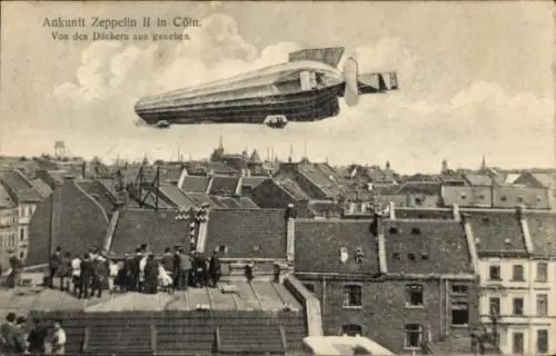 Ak Köln am Rhein, Ankunft Zeppelin II, von den Dächern aus gesehen