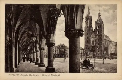Ak Kraków Krakau Polen,  Arkady Sukiennic, Kościół Marjacki,  Architektur