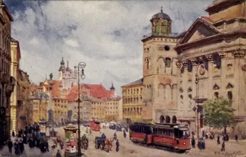 Ak Warszawa Warschau Polen, Stadtansicht, Straßenbahn, Menschenmenge,  Gebäude