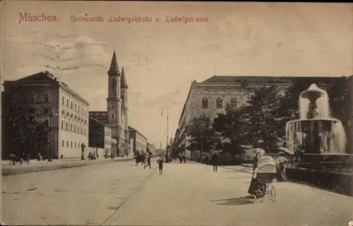 Ak München, Universität, Ludwigskirche, Ludwigstraße
