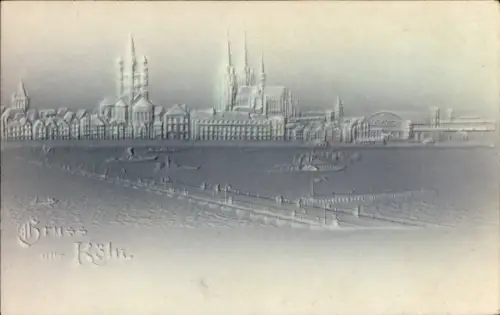 Relief Ak Köln am Rhein, Rheinpanorama
