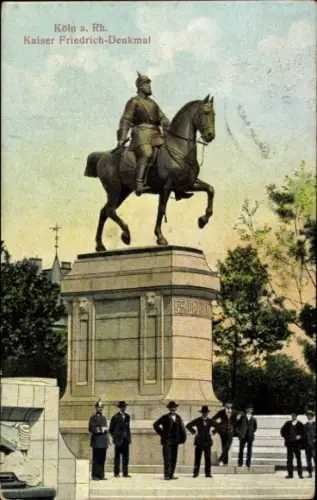 Ak Cöln Köln am Rhein, Reiterstandbild, Kaiser Friedrich-Denkmal,  Menschen, Bäume