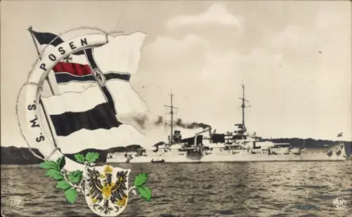 Wappen Ak Deutsches Kriegsschiff SMS Posen, Großlinienschiff, Nassau Klasse