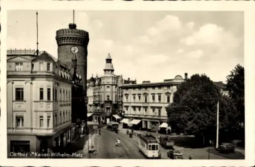 Ak Cottbus in der Niederlausitz,  Kaiser-Wilhelm-Platz, Straßenbahn,  Gebäude