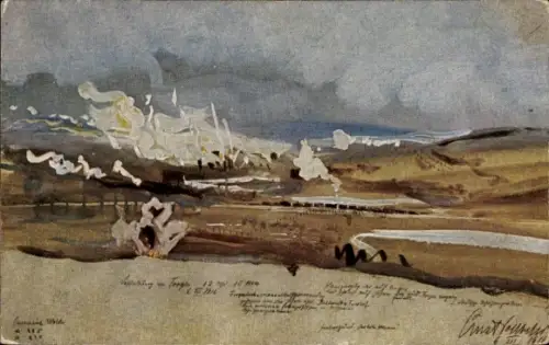 Künstler Ak Vollbehr, Forges Meuse, Gefechte, Cumierewald, I WK, Schlachtszene