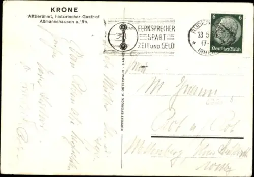 Ak Assmannshausen Rüdesheim Rhein, Gasthof Krone