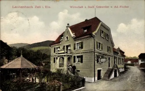 Ak Lautenbachzell Lautenbach Zell Elsass Haut Rhin, Wirtschaft zur Stadt Gebweiler, Ad. Fischer