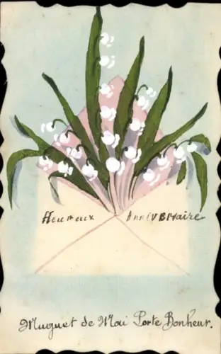 Handgemalt Ak Maiglöckchen, Briefumschlag