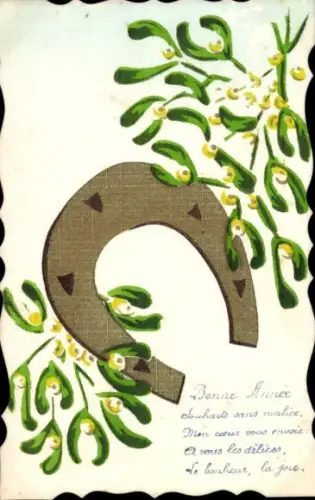 Handgemalt Ak Blumen, Hufeisen