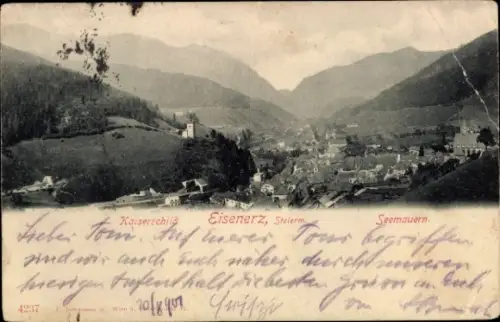 Ak Eisenerz Steiermark, Berglandschaft, Ort  Steiermark, handschriftlicher Text