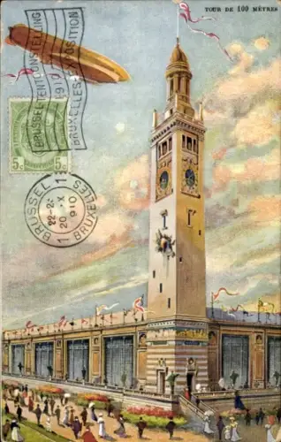 Ak Bruxelles Brüssel, Exposition Universelle 1910, Tour, Zeppelin