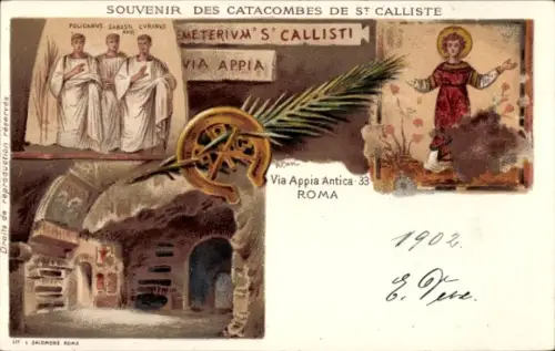 Litho Roma Rom Lazio, Catacombes de St. Calliste, Via Appia Antica 33, Wandgemälde
