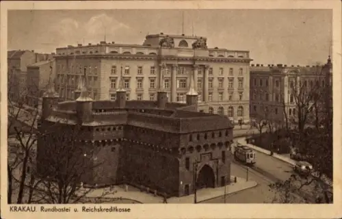 Ak Kraków Krakau Polen,  Rundbastei, Reichskreditkasse, Straßenansicht,  Architektur