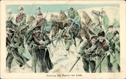 Künstler Ak Łódź Lodz Lodsch Polen, Rückzug der Russen