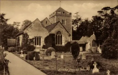 Ak Stoke Poges Buckinghamshire England, Kirche, Friedhof
