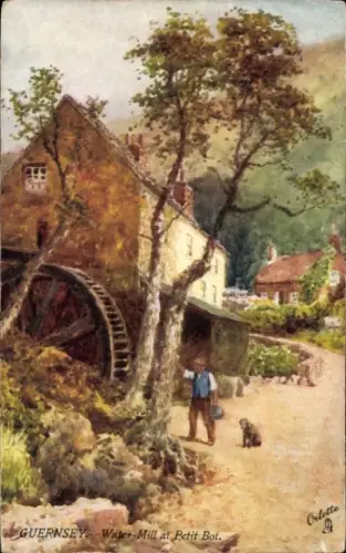 Künstler Ak Guernsey Kanalinseln, Wassermühle bei Petit Bot
