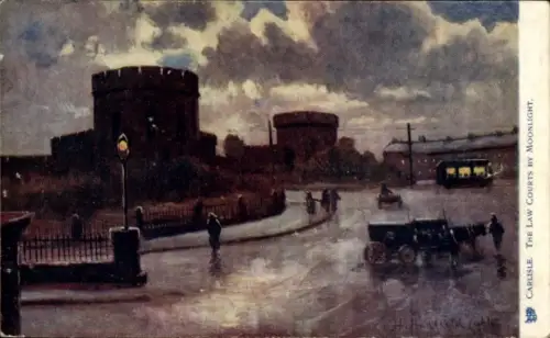 Künstler Ak Carlisle Cumbria England, Law Courts bei Mondenschein