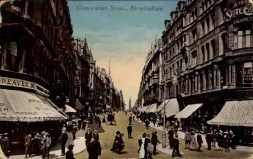 Ak Birmingham West Midlands England,  Corporation Street, Menschenmenge, Geschäfte, 