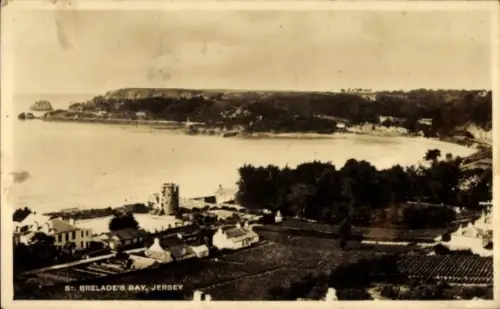 Ak Kanalinsel Jersey, Sankt Bredlade's Bay, Fliegeraufnahme