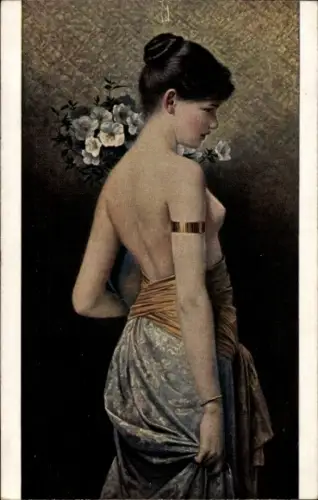 Künstler Ak Nonnenbruch, Flora, barbusige Frau, Rücken